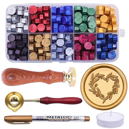 SWANGSA Heart Branch Wax Seal Stamp Kit with 200pcs Sealing Wax Beads, Great for Embellishment of Wedding Invitations, Wine Packages, Gift Wraps