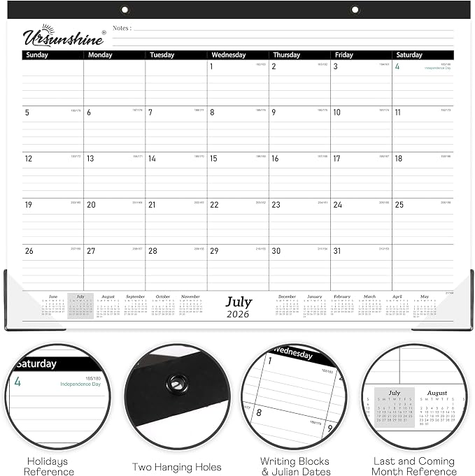 2026-2027 Desk Calendar - 18 Monthly Desk Calendar 2026-2027, Jul 2026 - Dec 2027, 17" x 12", Desk/Wall Calendar 2-in-1 with Notes, Corner Protector, Ruled Blocks - Standard