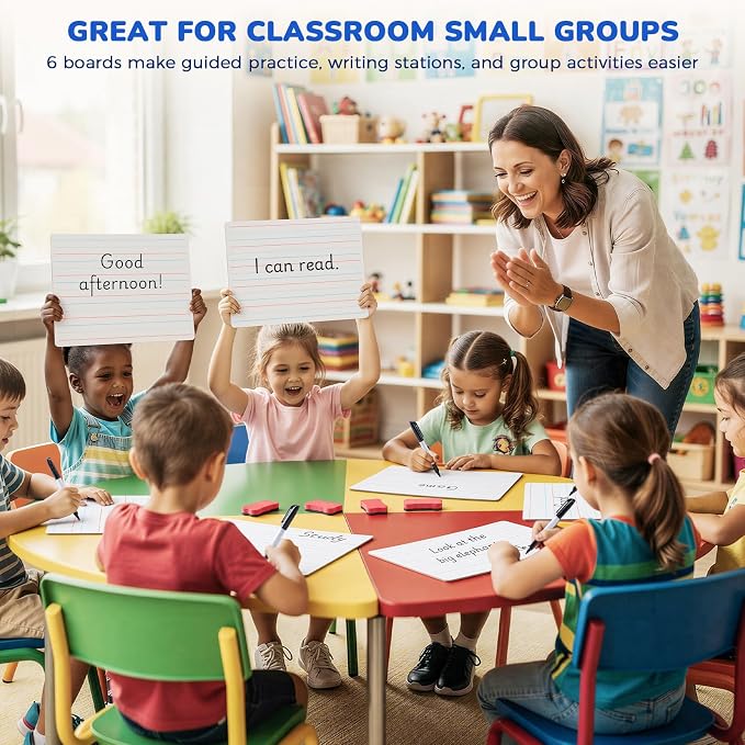 GAMENOTE 6 Pack Small Dry Erase Boards for Kids, 9x12 Double-Sided Lined and Blank Whiteboards with Markers & Erasers, for Classroom and Homeschool Writing Board