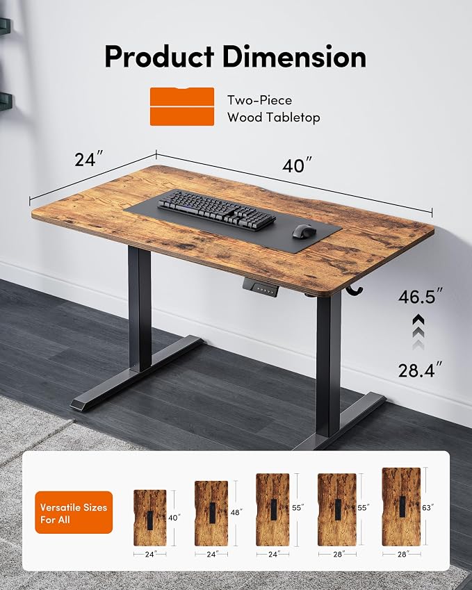 FEZIBO Electric Standing Desk Adjustable Height, 40 x 24 Inch Sit and Stand Desk, Home Office Desk, Ergonomic Workstation Computer Desk, Rustic Brown