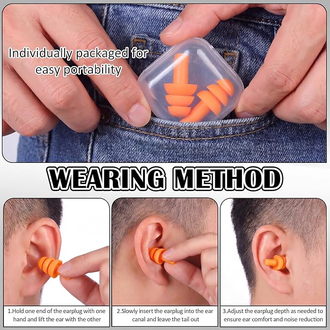 24 Pair Orange Ear Plugs Bulk NRR 29dB Reusable Silicone with Plastic Cases - Soft Foam for Sleeping, Noise Cancelling, Concerts, Shooting, Swimming, Noise Reduction