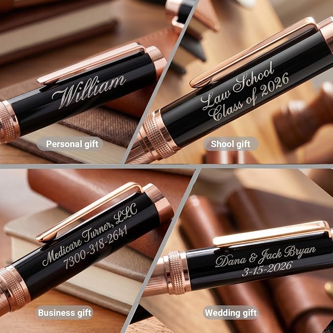 Ancolo Personalized Ballpoint Pens - Luxury Writing Pen with 10 Black Ink Refill Engraved with Your Message Name on the Pens Gift Set for Man/Women/Writers/Collection/Journalist