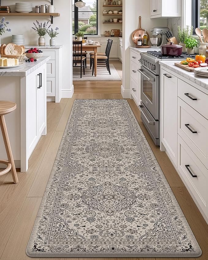 DEXI Kitchen Mats for Floor Cushioned, 23x86 Wide Runner Rug Non Slip, Waterproof Soft Comfort Standing Padded Anti Fatigue Decorative, Brown and Grey