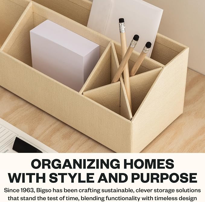 Bigso Elisa Desktop Organizer - Durable Office Desk Organizer with 7 Compartments for Office Supplies - Desk Caddy for Customizable Organization - 13in x 4.9in x 4.9in - Cream