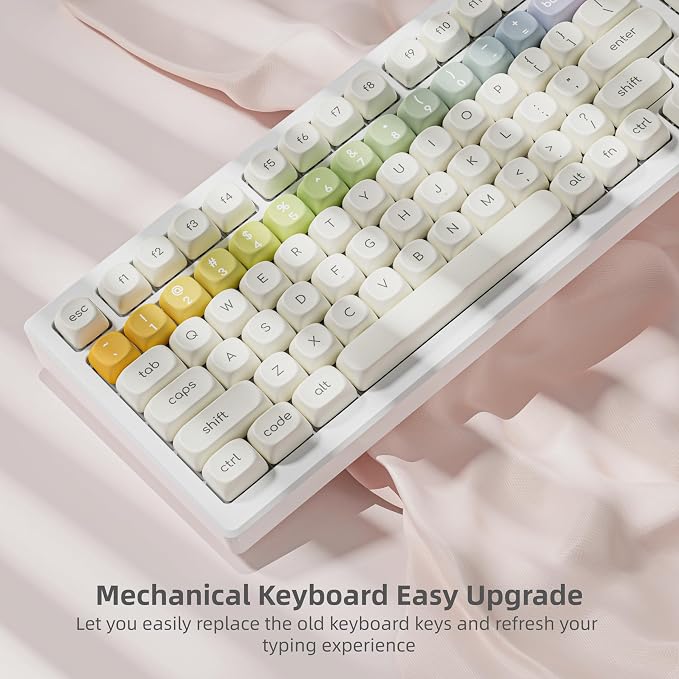 Womier PBT Keycaps Set 126 Keys, Doubleshot Dye Sub Side Print White Custom Round Keycaps for 60 65 75 100 Percent Creamy Mechanical Keyboards, MOA Profile (Rainbow)