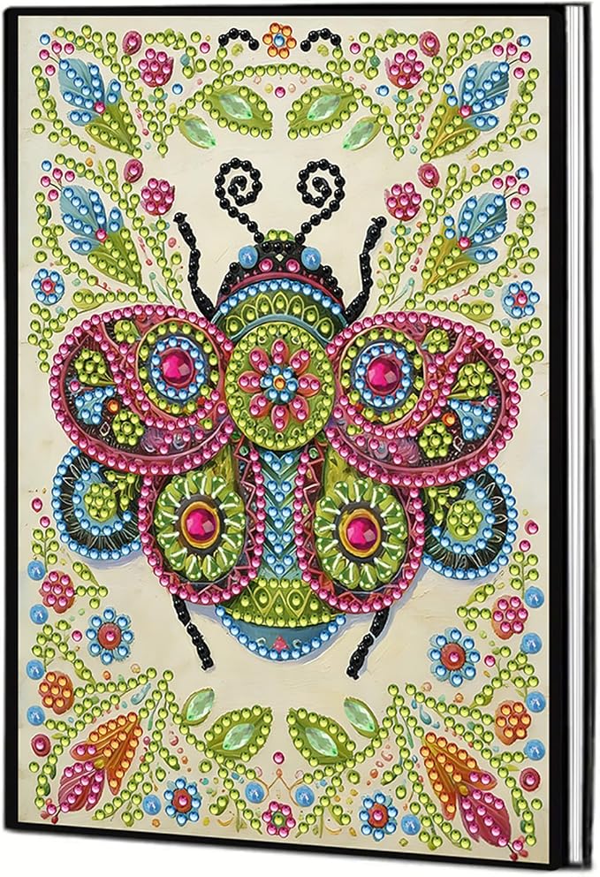 FRANDEK Diamond Art Painting Notebook Kit, Bee A5 DIY Journal with 50 Blank Pages, Crystal Rhinestone Cover with Waterproof Canvas, Beginner Craft Set with Full Tools for Adults