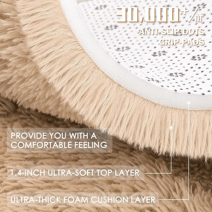 OLANLY 9x12 Machine Washable Large Area Rugs for Living Room, Bedroom, Soft Fluffy Shaggy Bedside Rug, Indoor Floor Carpet for Kids Girls and Boys, Dorms, Nursery, Home Decor Aesthetic, Beige