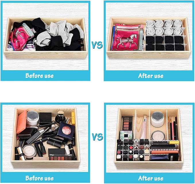 24 Pcs Drawer Divider Adjustable DIY Storage Organizer Separator for Tidying Clutter Cutlery Underwear Socks Clothes Dresses Desk & Box in Kitchen Bathroom Bedroom Office (Cut at Will)