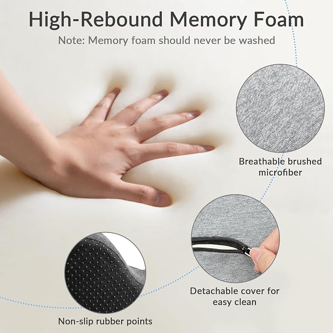 Exclusivo Mezcla Memory Foam Seat Cushion, Light Grey | Ergonomic Tailbone Pain Relief Cushions, Non-Slip Seat Pad, Suitable for Office Chair and Car Seat
