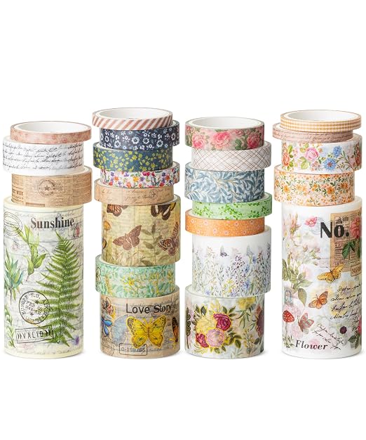 Mr. Pen- Washi Tape Set, 24 Rolls, Assorted Sizes, 3.2 Yards/Roll | Washi Tape for Scrapbook, Arts, Crafts, Journals and Planners, Vintage Botanical & Butterfly