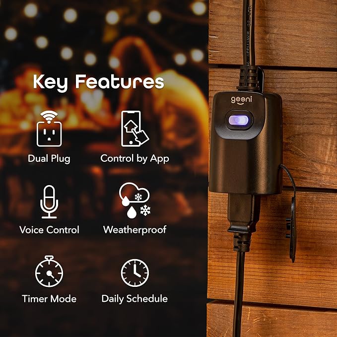 Geeni Indoor/Outdoor Smart Plug Weatherproof, 1 Socket Wireless Remote Control and Timer –Works with Alexa, Google Assistant, Requires 2.4 GHz WiFi, Black