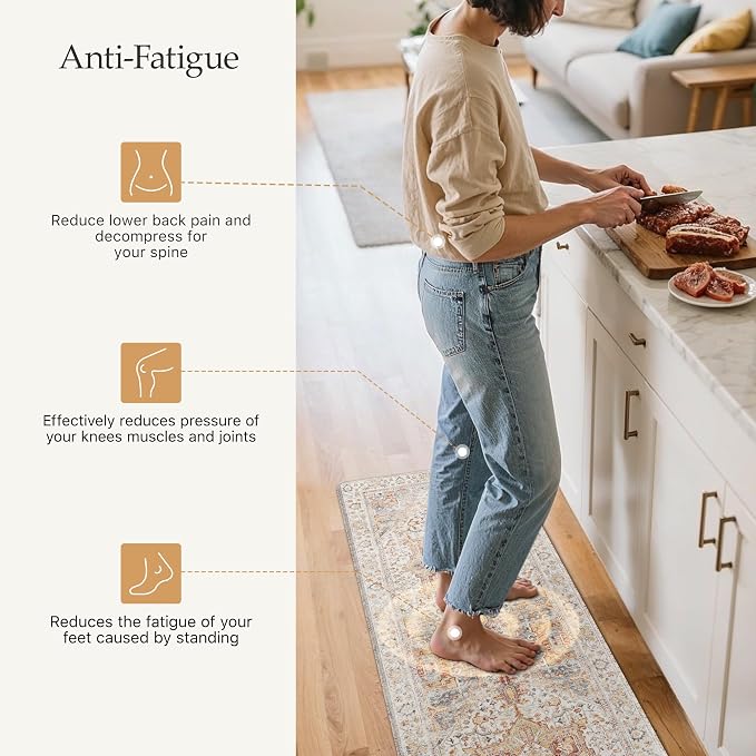 GENIMO Kitchen Mats for Floor, 2PCS Kitchen Rugs Non Slip Washable, Waterproof Anti Fatigue Mat, Comfort Standing Runner Rug for Sink, Office, Laundry, Home, 17.3"x47"+17.3"x30", Orange&Brown