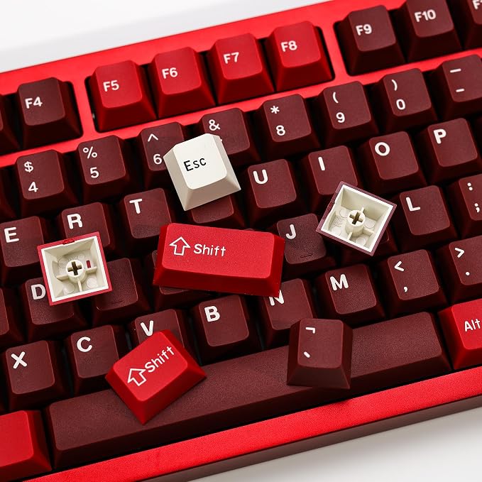 Jamon PBT Double Shot Keycap Set,174 Keys Red Custom Key Cap Keycaps 70 Percent Cherry Profile Keycaps for 61/64/68/84/87/100/104/108 Mechanical Keyboard