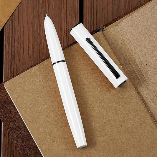 HONG DIAN C1 Fountain Pen Extra Fine Nib, Snow White & Classic Retro Design Metal Pen with Ink Converter
