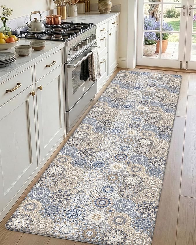 DEXI Anti Fatigue Kitchen Mats for Floor, 23x59, Cushioned Standing Padded Mat Waterproof, Comfort Runner Rug for Laundry Room Office, Light Blue