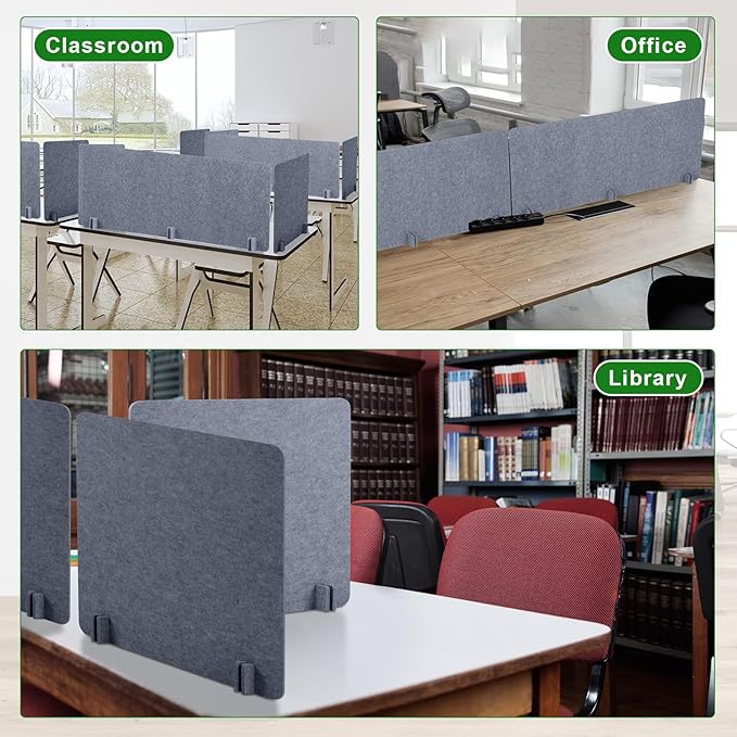 Buryeah 3 Pcs Desk Divider Desk Partition 23.6 x 47.2, 23.6 x 23.6 Stand up Freestanding Cubicle Privacy Panel Reducing Noise Visual Distraction Divider for Office Home School(Gray)