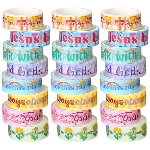 Janlaugh 24 Rolls Christian Washi Tape for Bible Journaling Gifts Bulk Religious Inspirational Scripture Supplies Cute Floral Bible Verse Washi Tape for Study Crafting Spring Easter Gifts Favors