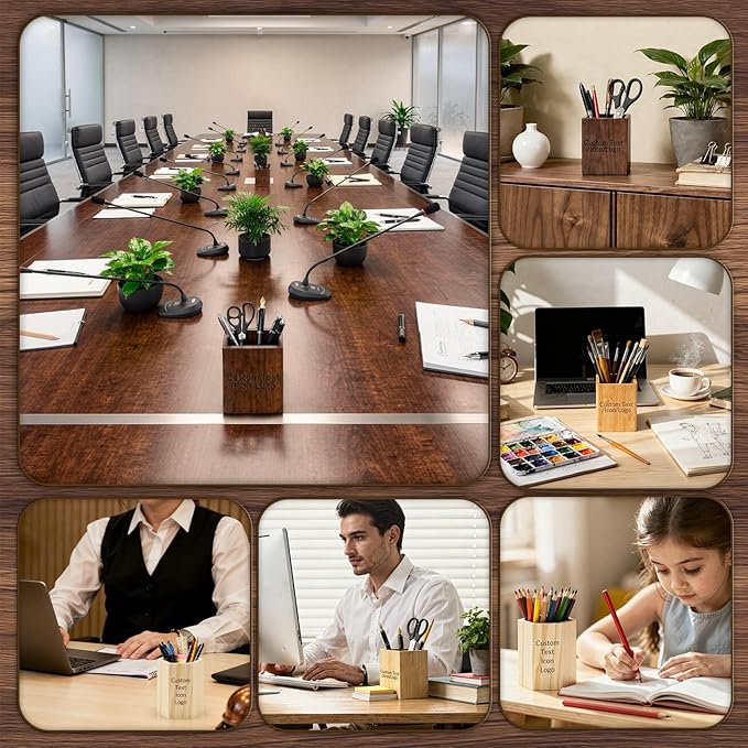 Personalized Wooden Pencil Holders & Pen Holders, Custom Pencil Cups for Desk, Unique Gifts for Colleagues Teachers Students Friends (Bamboo - Square)