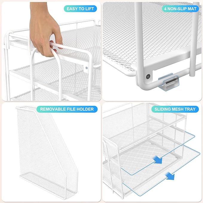 gianotter 4-Tier Paper Organizer With Magazine Holder, Desk Organizers and Accessories, Desk Accessories & Workspace Organizers, File Organizer for Office Supplies Storag (White, 4-Tier)