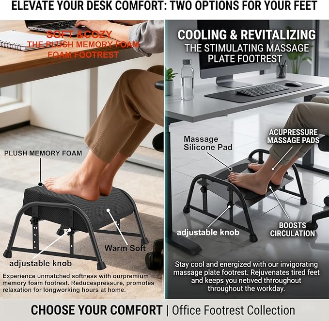 10-Level Adjustable Under Desk Footrest, XL Black Metal Frame | Ergonomic under desk leg rest or desk foot rest. Home computer heavy duty office chair foot stool for gamers,work(Black Plus)