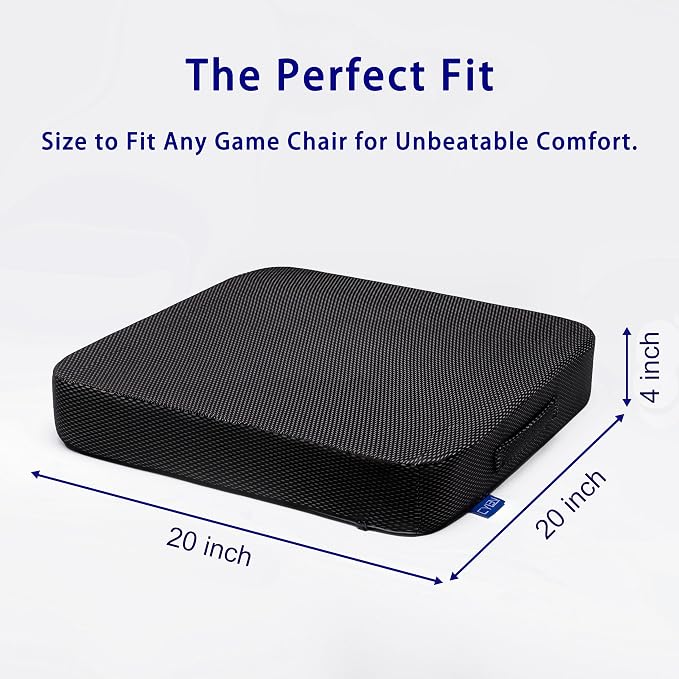 Ifoam Gel Infused Memory Foam Layer Wheelchair Cushion - Seat Cushion for Wheelchair-Office Chair, Kitchen Chair-Pressure Sore and Tailbone Pain Relief-High Dense Polyfoam Base (Black, 20×20×4 inch)
