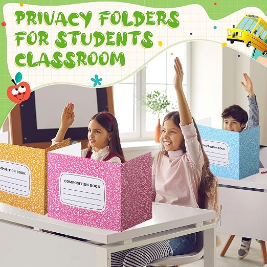 Sherr 30 Pcs School Privacy Boards Bulk for Student Colored Desk Trifold Divider Panels Privacy Partition Folder for School Student Teacher Desk, 15.8 x 13.4 x 11.81 Inch (Rainbow Color,Notebook)