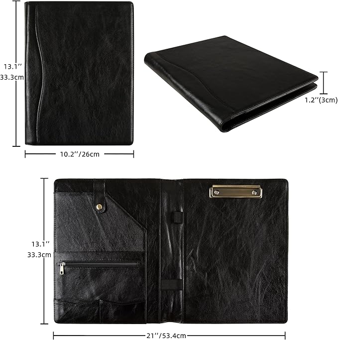 DUKE&COW Personalized Leather Portfolio for Men, Engraved Clipboard Binder, Custom Resume Padfolio Women, Christmas Gift His/Her (Clipboard, Shiny Black-Custom)
