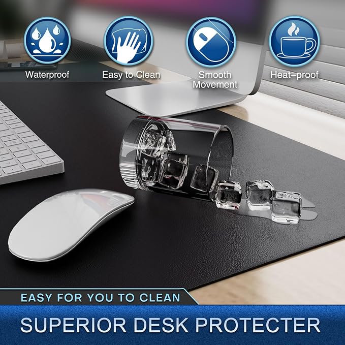 K KNODEL Large Desk Protector Mat and Pad for Office (Black, 17" x 35.4") | Waterproof Desk Mat, Desk Pads and Blotters, Desktop Mat, Desk Protector and Cover, Office Computer, Laptop and Keyboard Mat