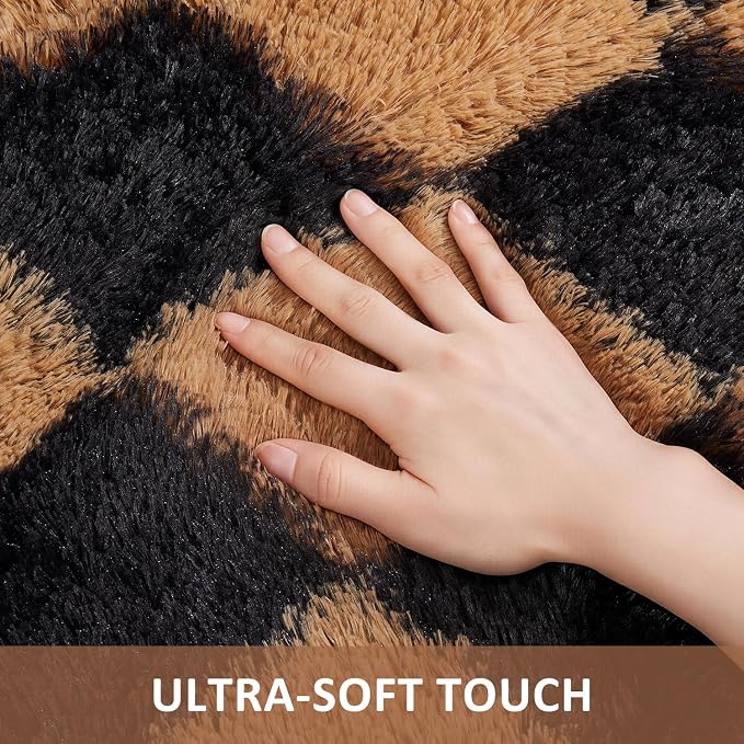 Ophanie 8x10 Black & Beige Diamond Checkered Rugs for Living Room Bedroom,Large Rhombus Fluffy Soft Fuzzy Area Rugs,Plush Shaggy Bedside Floor Carpet Kids Baby Dorm Decor with Over 99 pcs Pile fibers