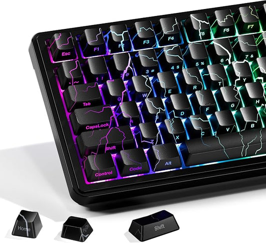 HITIME x XVX Lightning Keycaps 60 75 100 Percent - Shine Through Keycaps w/IMD Tech, for Mechanical Keyboards, Full 118 Key Set, OEM Profile, Lines Backlit, Side Printed - Black