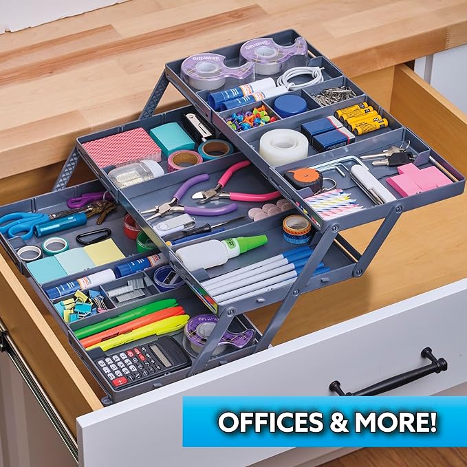 Ontel Smart Drawer Organizer - Multi-level Jewelry Holder, Cosmetics Organizer, or Office Drawer Organizer with Adjustable Dividers for Organization and Storage, Fits Drawers 9.5"W x 7.5"L x 2.75"D