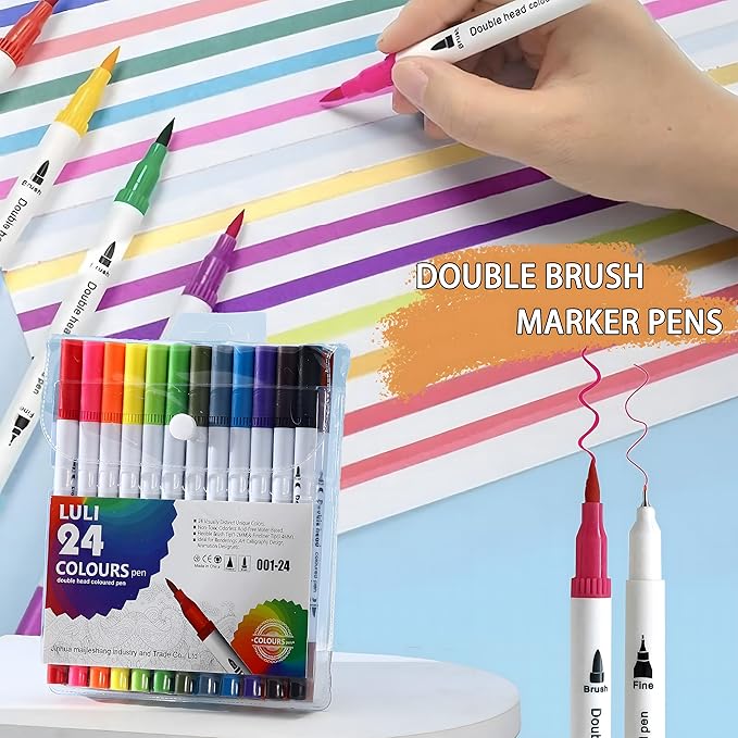 Ristpal 56 PCS Aesthetic School Supplies with Large Pencil Case, 24 Double Brush Marker Pens, 5 Black Ink Gel Pens, 6 Macaron Pencils, 4 Sharpeners, Sticky Notes, Ruler, Erasers, Stationery Gift