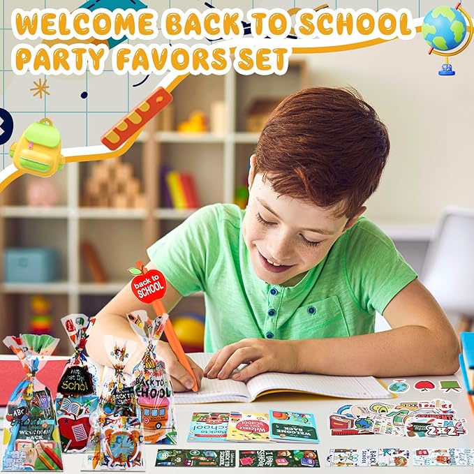 194 Pcs Back to School Stationery Set for Students First Day of School Essentials Includes Gift Bags Notebook Sticker Ballpoint Pen Bookmark for Classroom Gifts Rewards Prize Favors Supplies