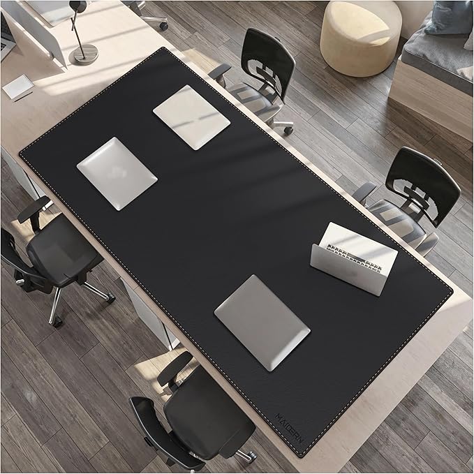 MAIDERN Leather Desk Mat Large XL, 74.8” x 35.4” Reversible Office Desk Pad Mat, Cork & Leather Large Mouse pad for Desk, Waterproof Computer Desk Mat for Gaming Home Office (Black)