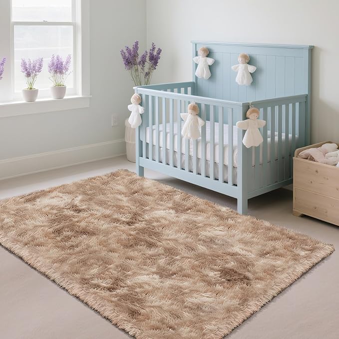 yongyangjuxin Fluffy Rug Shag Area Rug, Mottling Beige 6x9 Area Rugs for Living Room, Large Shag Area Rugs for Bedroom Room Home Decor, Upgrade Anti-Skid Rectangular Fuzzy Rugs