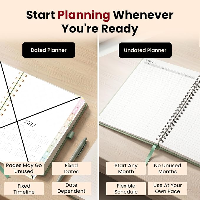 Undated Monthly Planner 2026 2027-18 Month Monthly Calendar Planner Book for School Office and Home - Hardcover Blank Planners for Goals Tasks and Dates - B5(6.9" x 9.8") Black