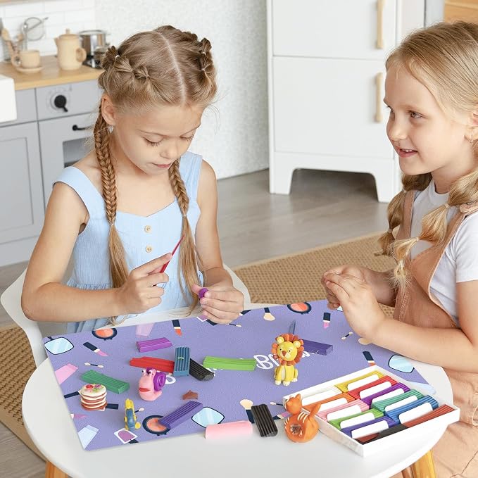 Dual-Sided Waterproof Synthetic Leather Makeup Mat for Desk, Makeup Station, Crafts, Multi-Use Scratch & Stain Resistant Surface Protector Pad for Vanity, Desktop, Craft Table (Purple Cartoon)