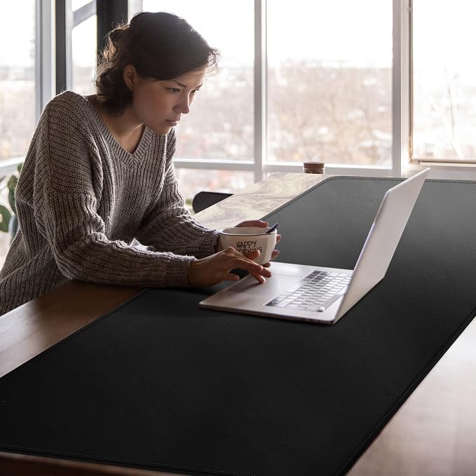 Cacoy 63" x 24" Leather Desk Mat, Extra Large Desk Matt for Desktop, Waterproof Office Desk Pad Protector, XXL Oversized Mouse Pad for Full Desk, Desk Blotter Workspace Mat for Home and Office, Black