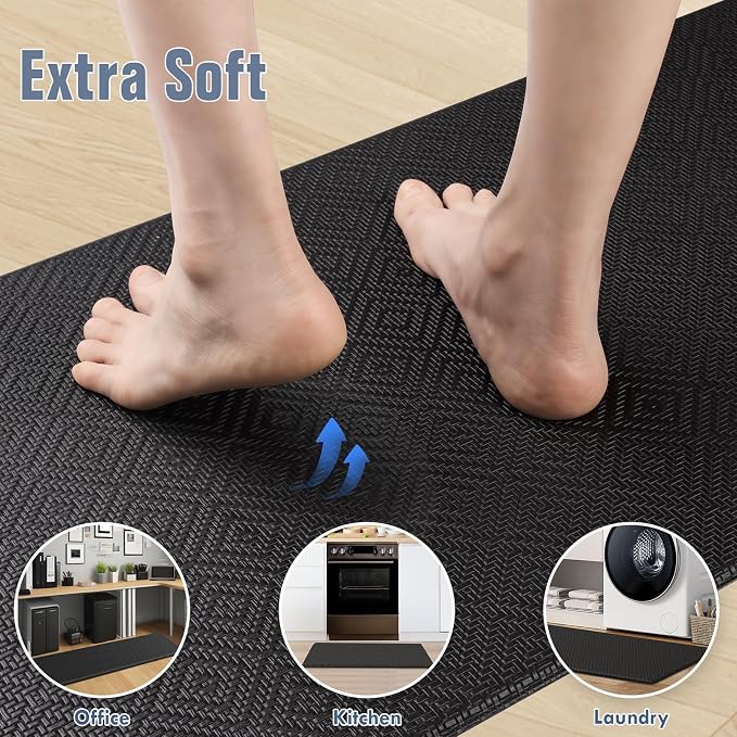 Mattitude Kitchen Mat 2PCS Kitchen Rugs Cushioned Anti-Fatigue Rug Waterproof Standing Desk Mat Kitchen Mats for Floor Kitchen Rug Set for Kitchen, Sink, Office 17.3"×30"+17.3"×47"-0.47inch Black