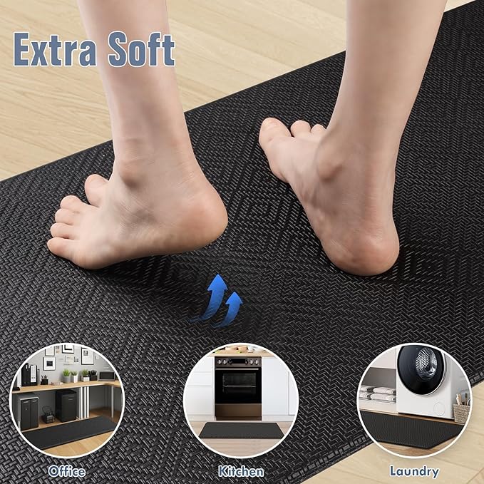 Mattitude Kitchen Mat 2PCS Kitchen Rugs Cushioned Anti-Fatigue Rug Waterproof Standing Desk Mat Kitchen Mats for Floor Kitchen Rug Set for Kitchen, Sink, Office 17.3"×30"+17.3"×47" Black