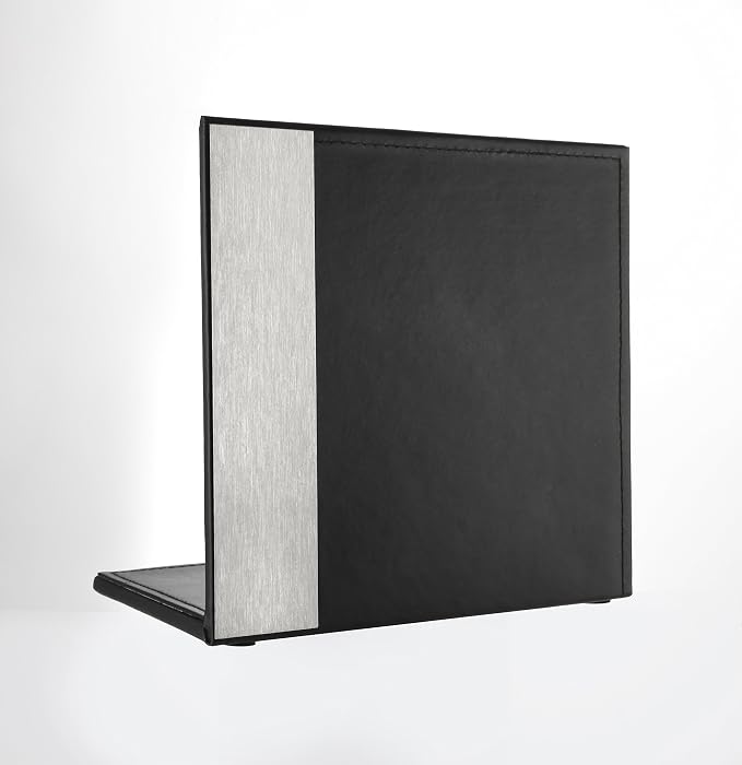 Artistic ART43008 Architect Line Leather-Like Bookends (Pair), Black with Brushed Metal & Matching Black Stitching and Velvet-Like Lining