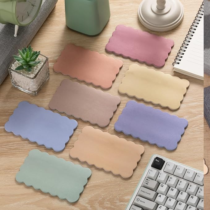 Eaasty 8 Pack Scalloped Sticky Notes Cute Adhesive Memo Pads Vintage Colors Aesthetic Unlined Self Stick Note Pads 3" x 5" Pretty Wavy Sticky Notes Bulk 240 Sheets for School Office Supplies