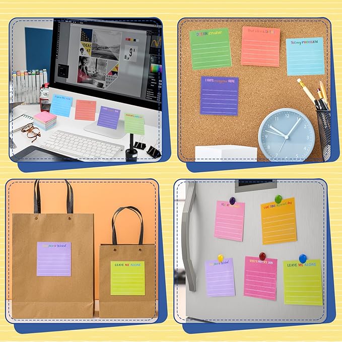 Yinder 24 Pcs Inspirational Sticky Notes Thank You Gift Motivational Sticky Note Pad Employee Appreciation Gift Bulk for Staff Coworker Teacher Nurse Office Groups 3 x 3'' (Funny,Dark Color)