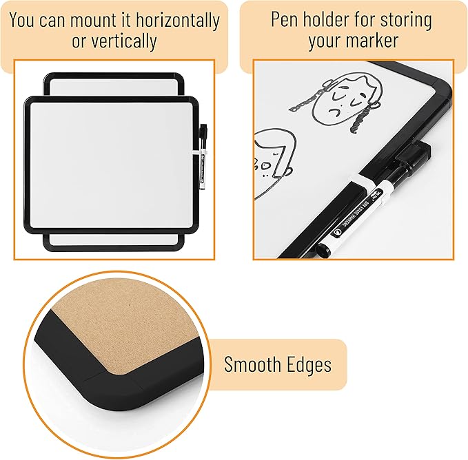 Mr. Pen- Dry Erase Board, 14” x 11” with a Black Dry Erase Marker, Small Mini White Board for Students