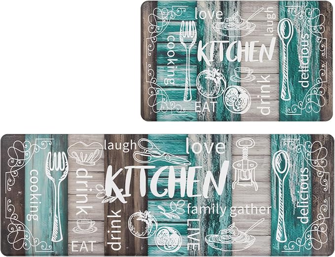 HEBE Anti Fatigue Kitchen Rugs Set of 2, Cushioned Kitchen Mats for Floor | Non Slip Farmhouse Kitchen Rug and Runner Set, Waterproof Comfort Kitchen Floor Mat Carpet for Sink, Standing Desk, Laundry