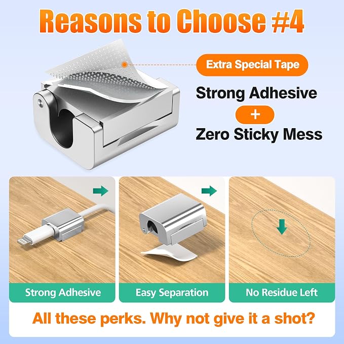 AGVEE 4 Pack Cord Organizer Clips Cable Management Holder, Aluminum | 10mm Ultra-Thin, 6X Powerful Magnetic Closure Snap Keeper for Home Desk Office Gadgets Accessories, Residue-Free Tape