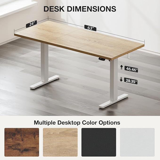 Acrolix Electric Standing Desk, Height Adjustable Home Office Desk with Memory Presets & Cable Management,Oak Sit Stand Desk for Work from Home, Ergonomic Computer Desk (63" x 24")