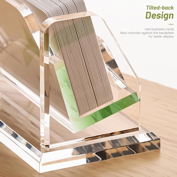 YUXUN Business Card Holder for Desk, Acrylic Business Card Display Stand with 1 Slot, Office Desk Accessories for Man &Woman,50 Cards Capcity, Clear