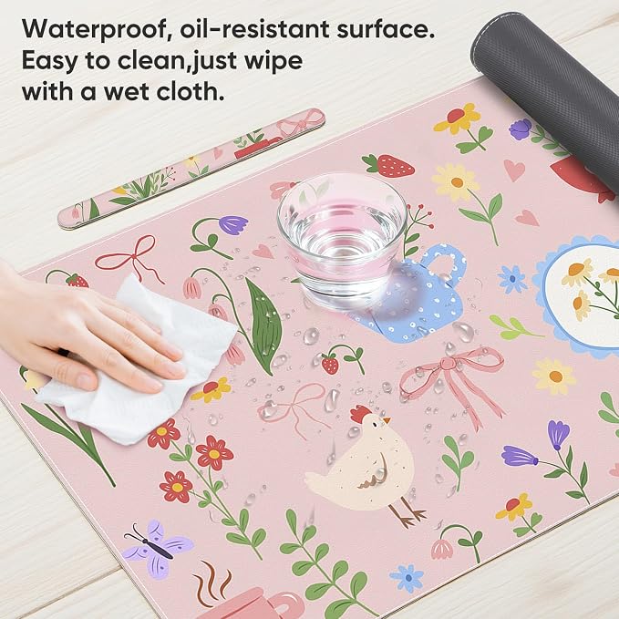 Desk Mat, Leather Desk Pad Blotter Protector, XXL Large Mouse Pad,Computer Laptop Mouse Pads for Desktop,Waterproof Writing Anti-Slip Mousepad for Office and Home I Pink Animals & Flowers