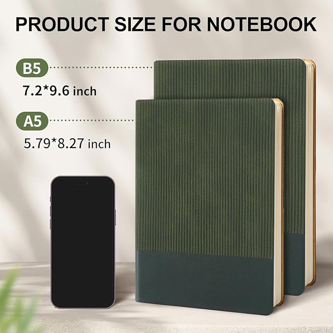 Lined Journal Notebook for Work College Ruled Note Book 7.2"x9.6" B5 PU Leather Daily Journaling 160 Pages for Women Men Writing Home School Supplies Business (B5 Lined 160pages, 2 Pack-Red/Darkgreen)